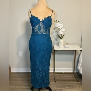 Boohoo Elegant Teal Lace Dress